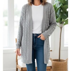 PETAL & PUP Cable Knit Sweater Potter Cardigan, No Belt, Women’s L/XL, Gray